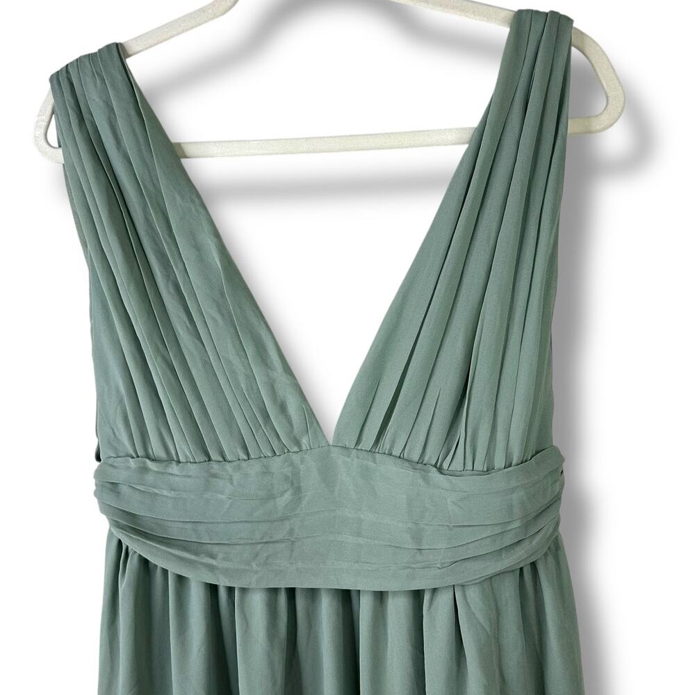 Lulus NWOT Heavenly Hues Sage Green Brush Woven Chiffon V-Neck Maxi Dress Large - Picture 7 of 11